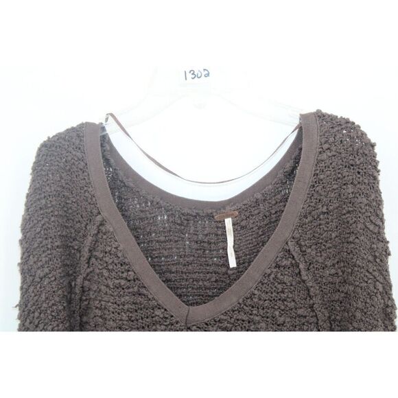 Free People Knobby Knit Brown Long Sleeve oversized Sweater Size Small - Picture 2 of 6